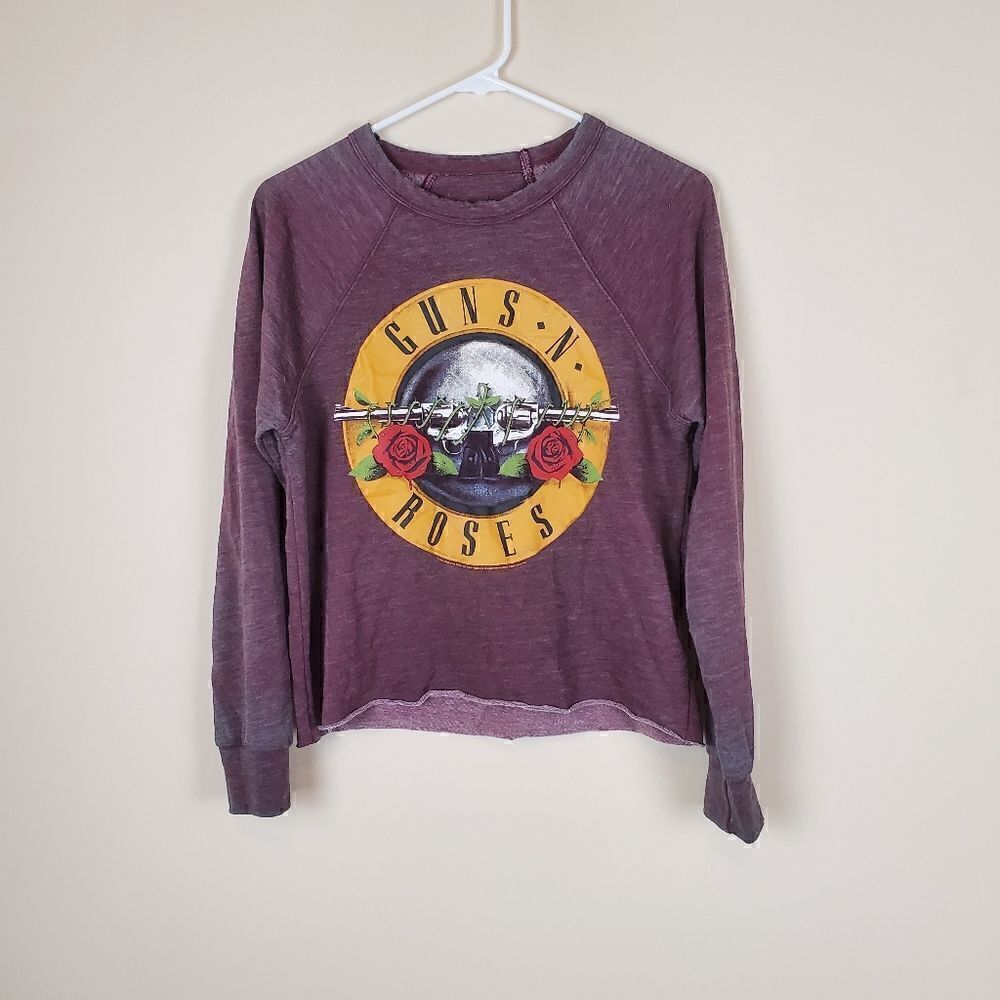 Bravado Guns & Roses Crop Top Long Sleeve Sweater Size Small